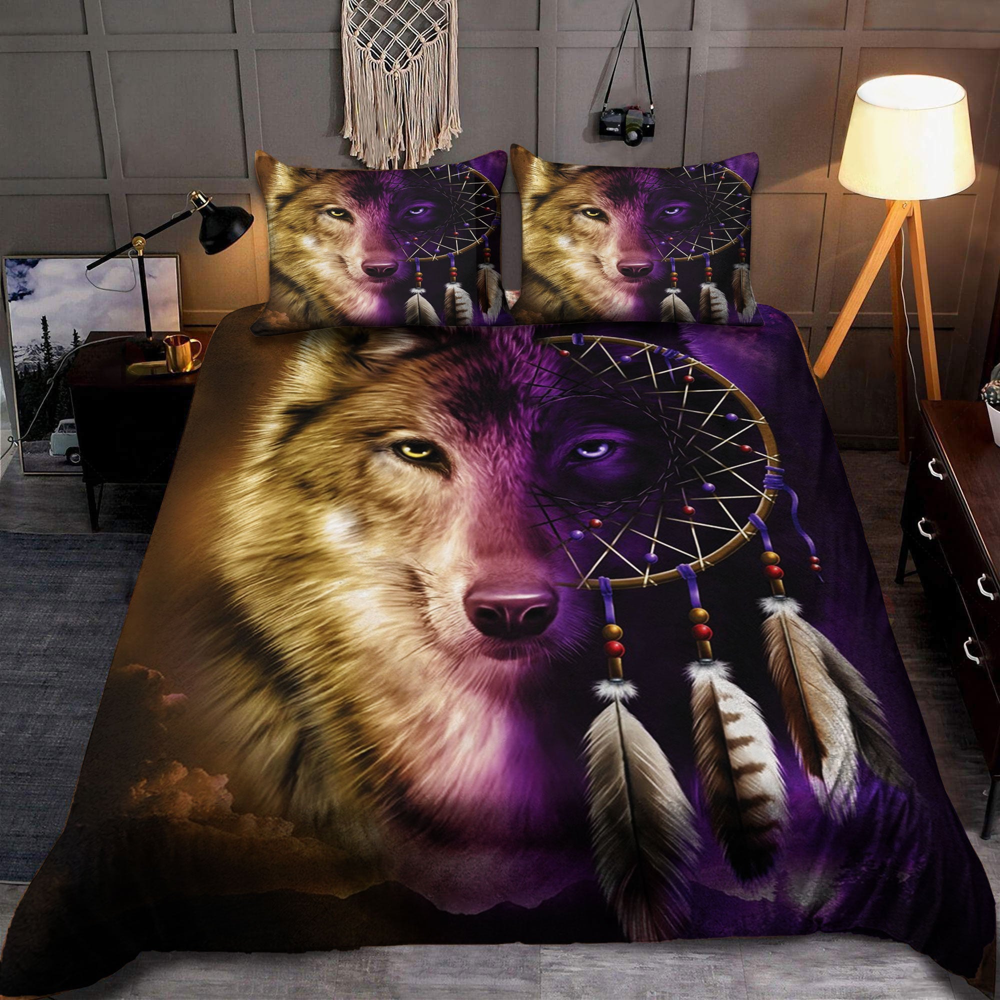 Native Two-Color Wolf Bedding Set