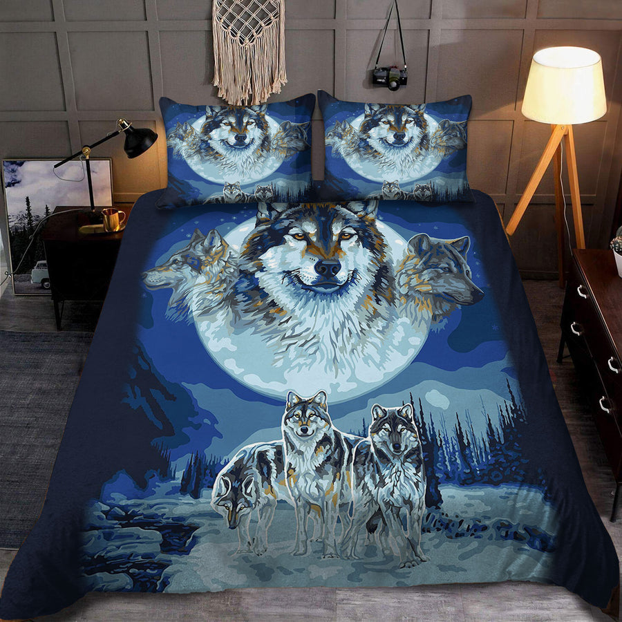 Blue Native Wolf Bedding Set
