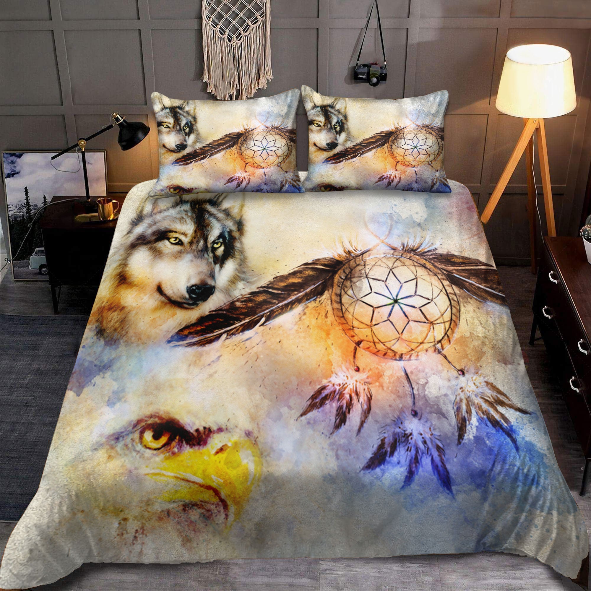 Native Wolf & Falcon Bedding Set