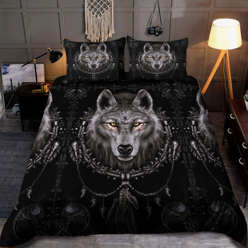 Black Native Wolf Bedding Set