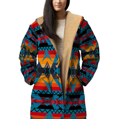 Horn Button Long Fleece Windbreaker Culture Pattern NBD
