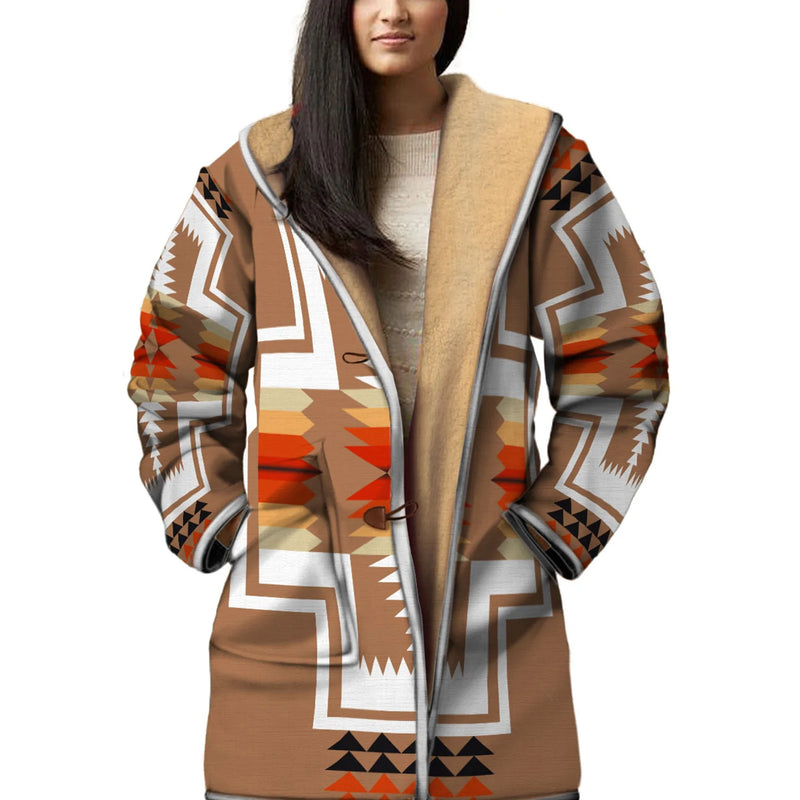 Native American Culture Pattern Horn Button Long Fleece Windbreaker