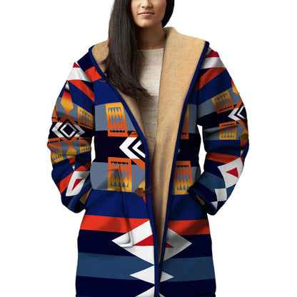 Native American Shape Horn Button Long Fleece Windbreaker NBD