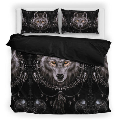 Black Native Wolf Bedding Set