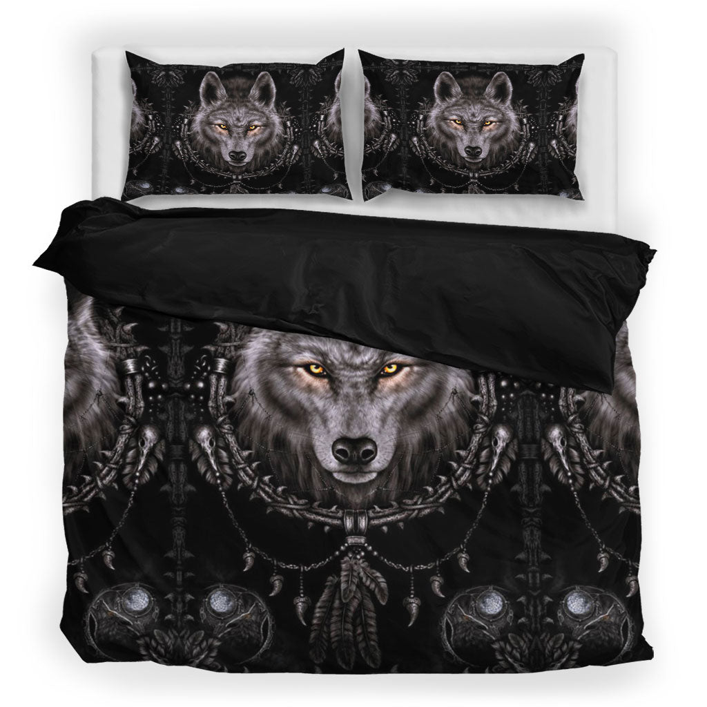 Black Native Wolf Bedding Set
