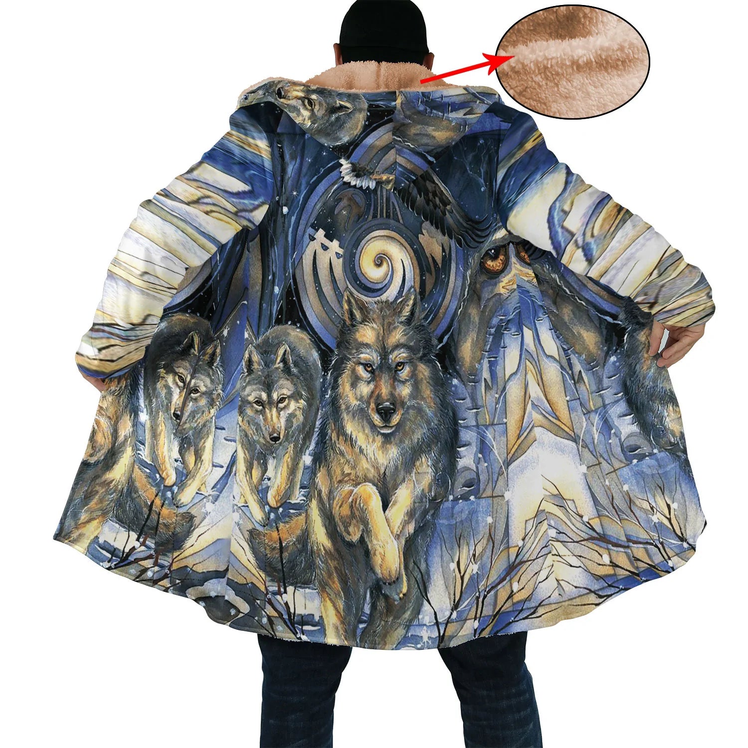 Wild Wolfs Spirit Horn Button Long Fleece Windbreaker NBD