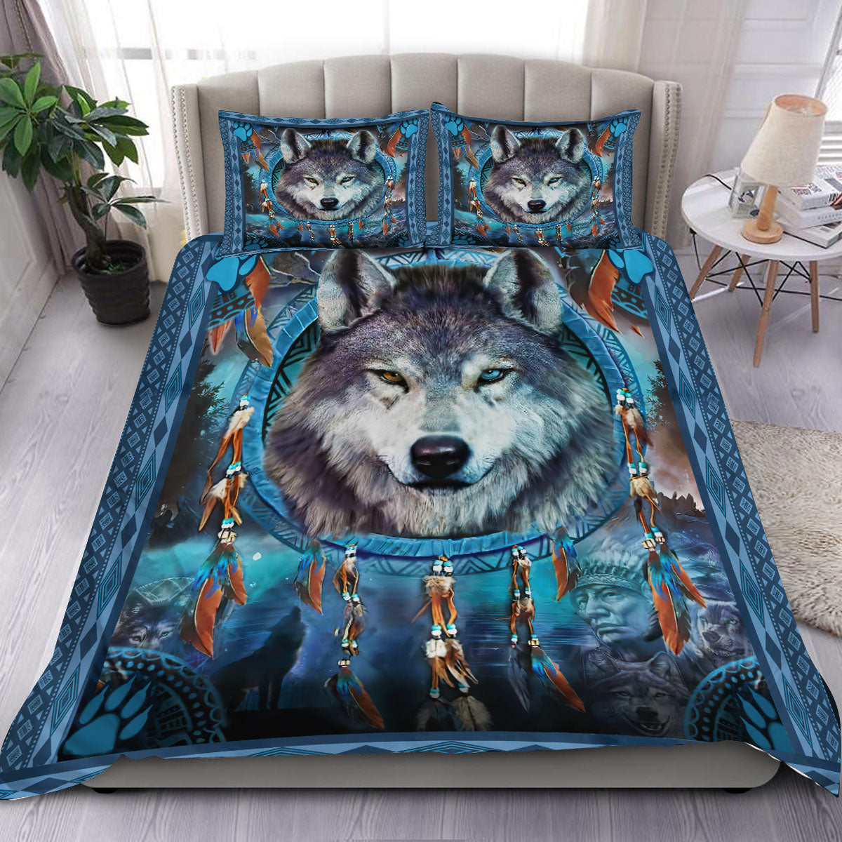 Blue Wolf Native American Bedding Set