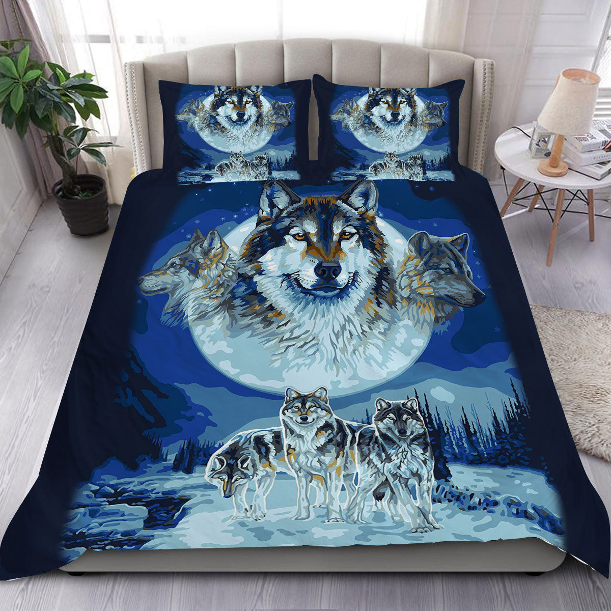 Blue Native Wolf Bedding Set