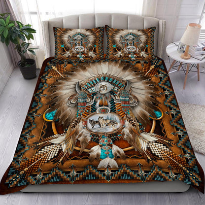Brown Wolf DreamCatcher Native American Bedding Set
