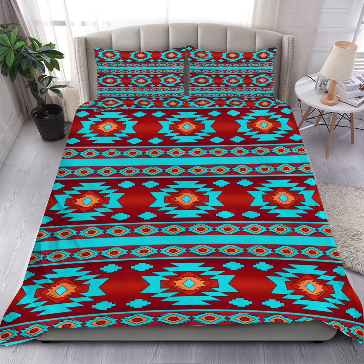 Red & Turquoise Native Pattern Bedding Set