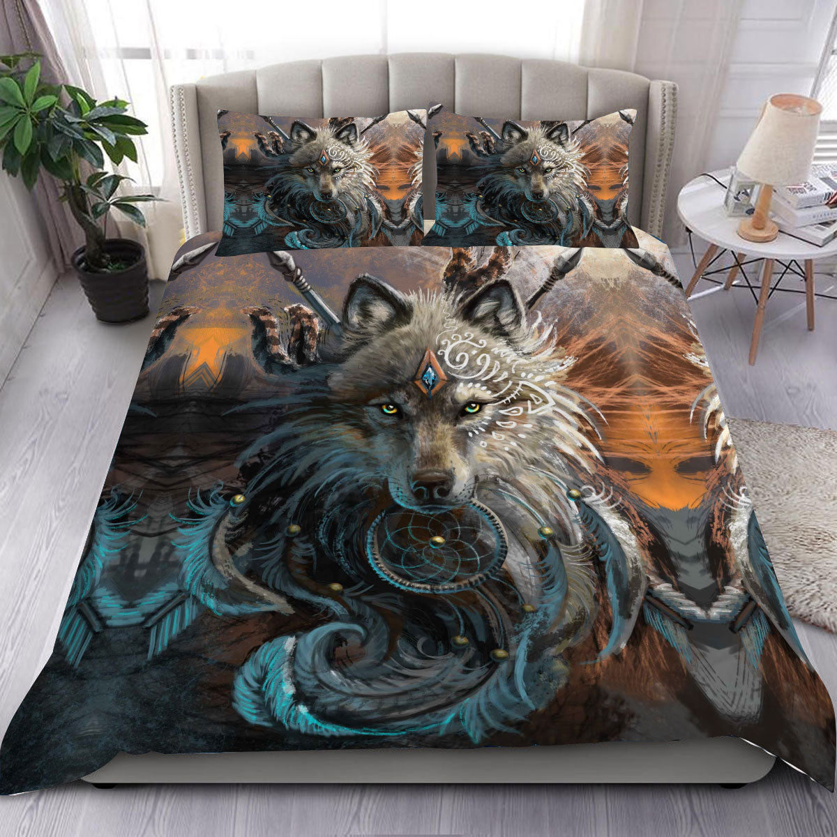 Native Wolf Face Bedding Set