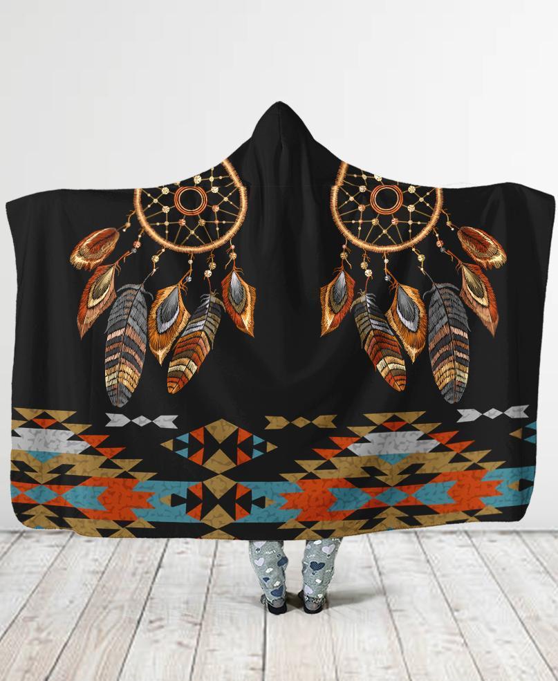 Ethnic Tribal Pattern Hooded Blanket In Light Stone Brown 2024 and Black Pattern With Tan Sherpa Lining Adult or Youth Sizes Perfect Gift Idea