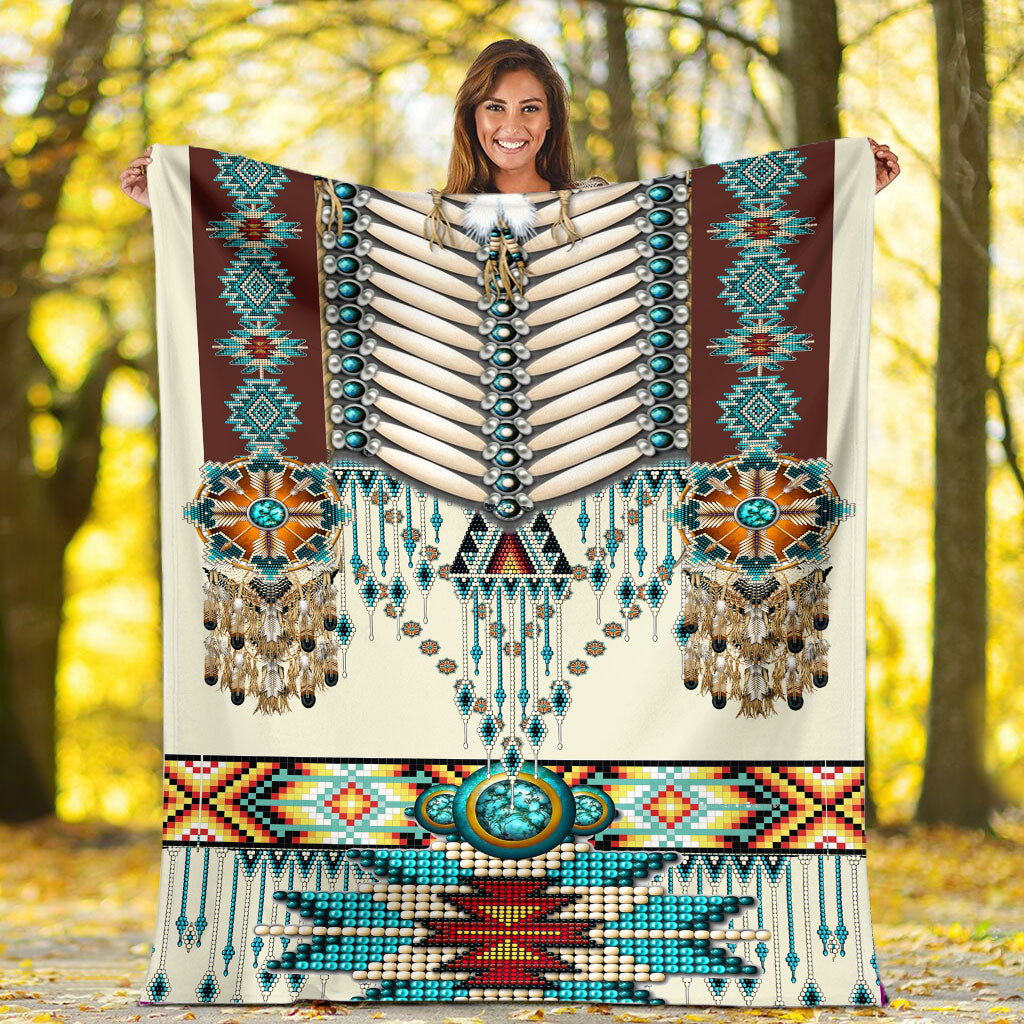 Turiquoise Native Indian Pattern Feather Fleece Blanket