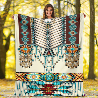 Turiquoise Native Indian Pattern Feather Fleece Blanket