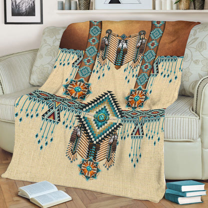 Turiquoise Native Indian Pattern Feather 3D Native Fleece Blanket