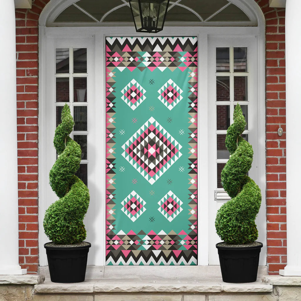 Ethnic Geometric Pink Pattern Door Cover NBD