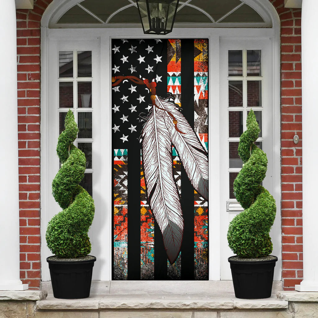 Native American Flag Feather Door Cover NBD