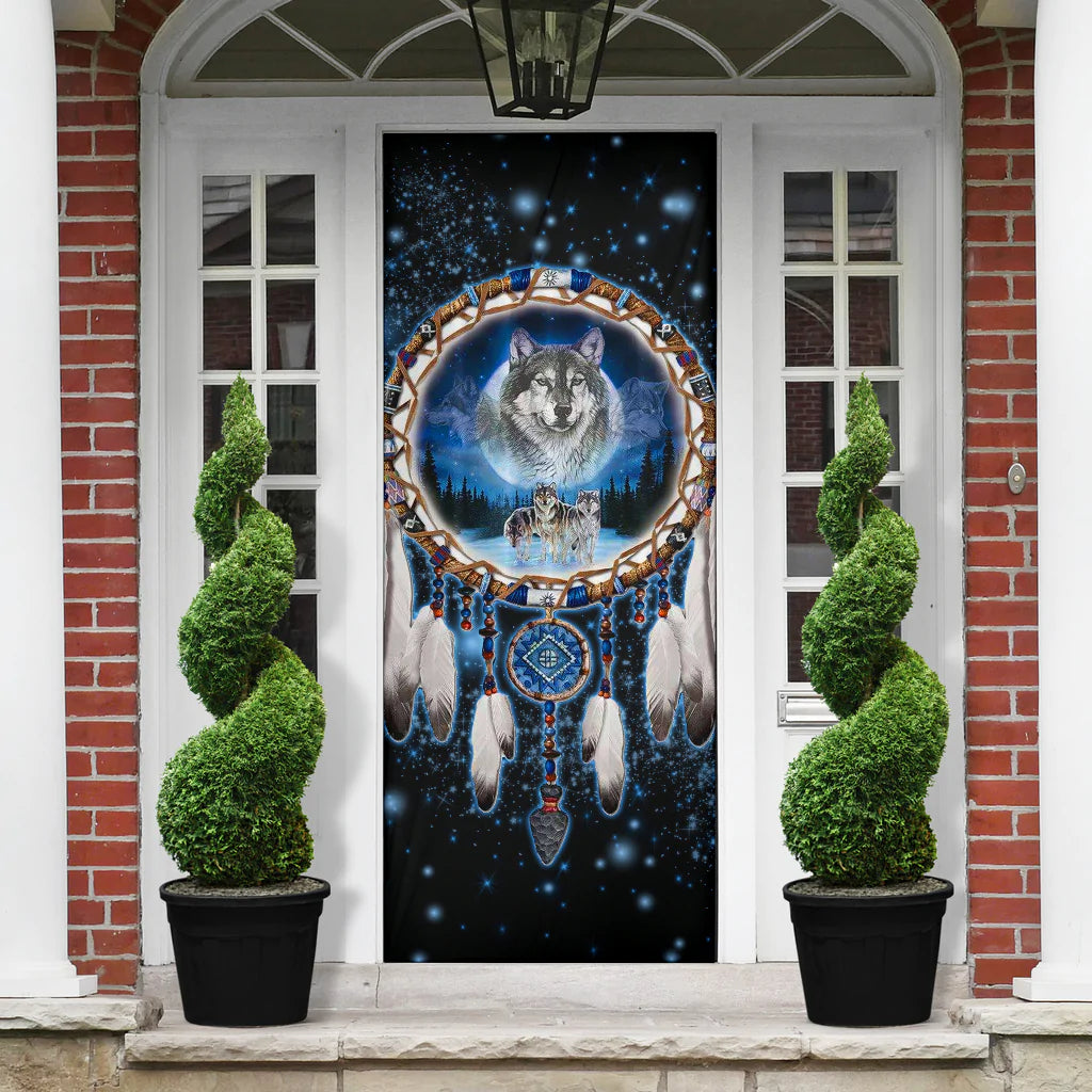 Galaxy Dreamcatcher Wolf 3D Native American Door Cover NBD