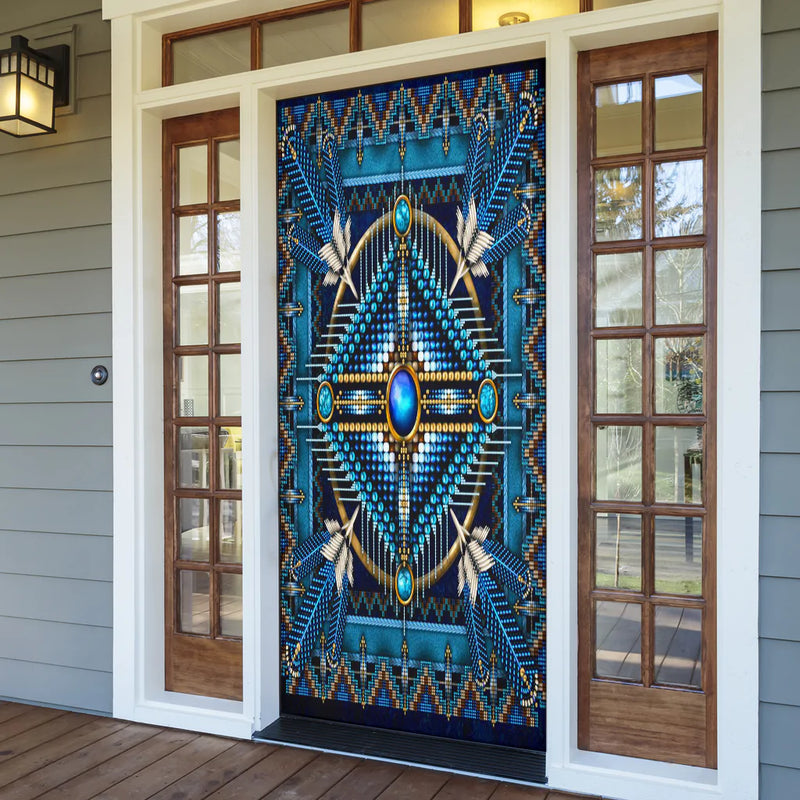 Naumaddic Arts Blue Native American Door Cover NBD