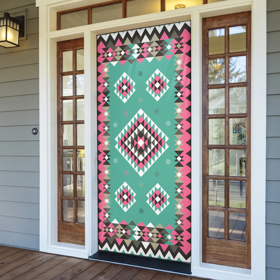 Ethnic Geometric Pink Pattern Door Cover NBD