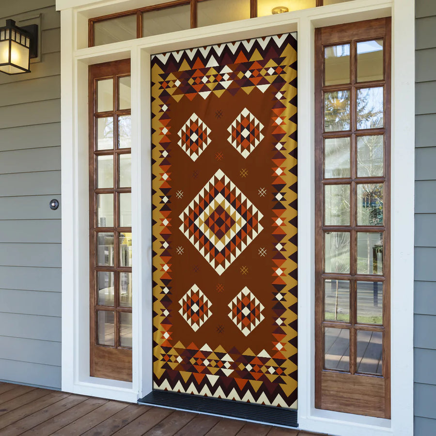 Ethnic Geometric Brown Pattern Door Cover NBD