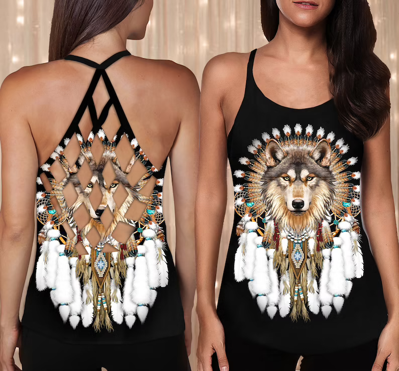 Wolf Native American Criss Cross Tank Top NBD