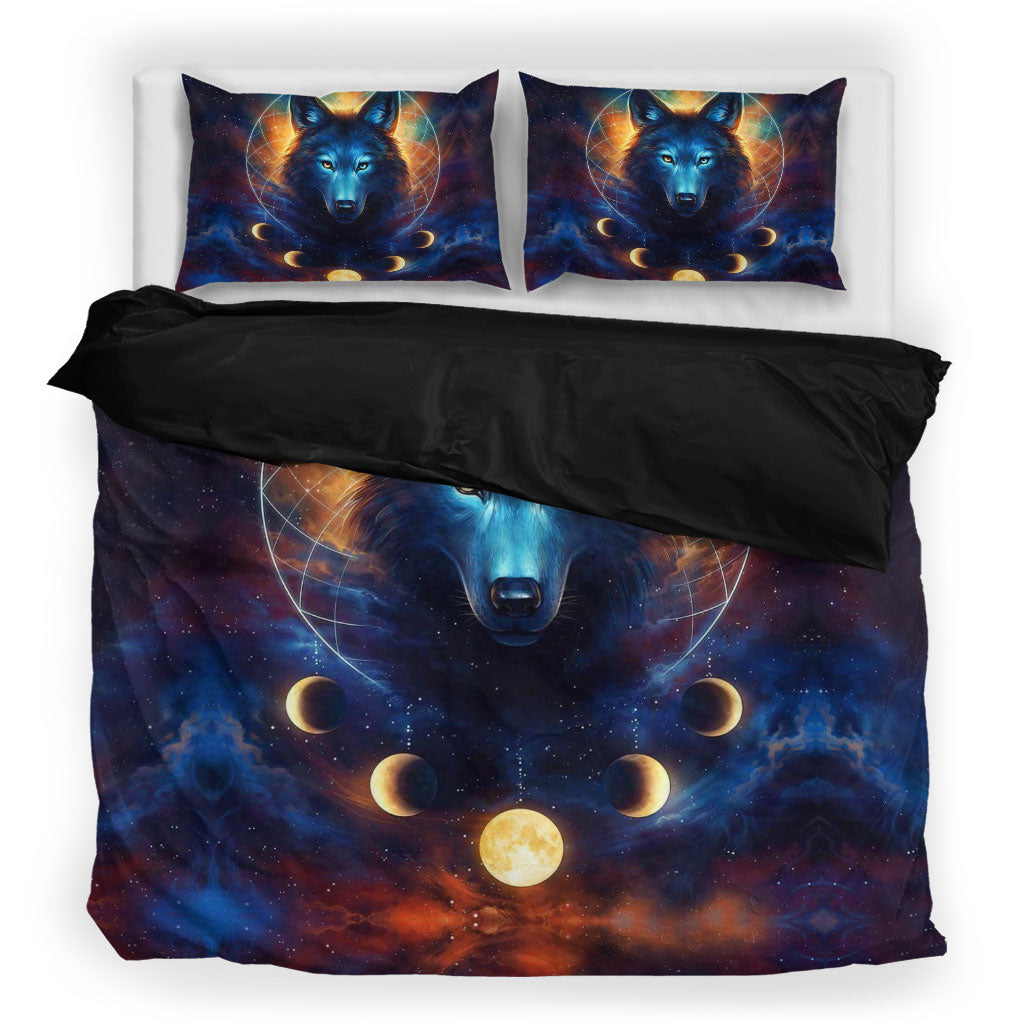 Blue Galaxy Wolf Bedding Set