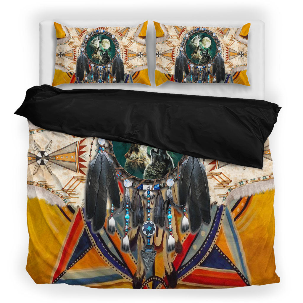 Native Three Wolves Bedding Set