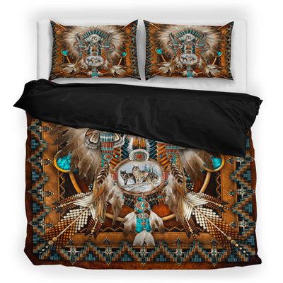 Brown Wolf DreamCatcher Native American Bedding Set
