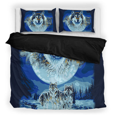Blue Native Wolf Bedding Set