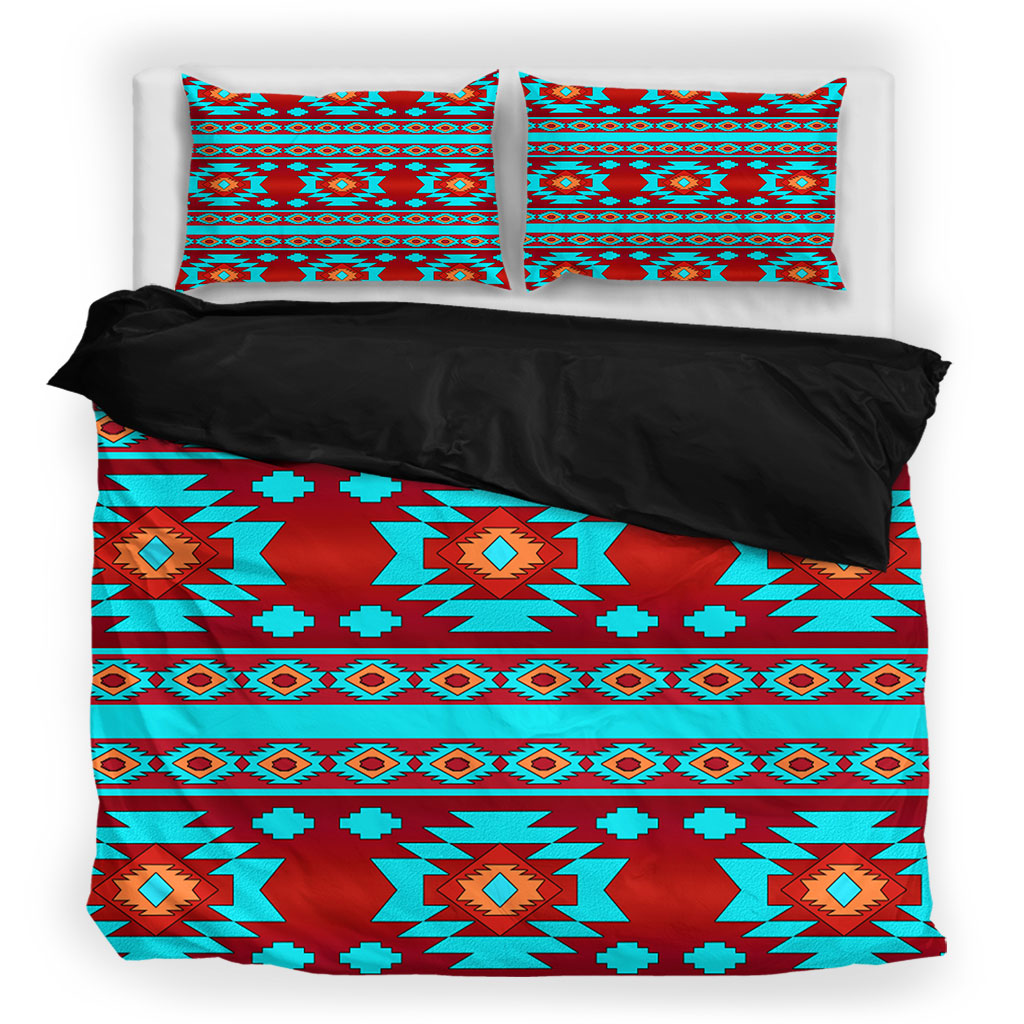 Red & Turquoise Native Pattern Bedding Set