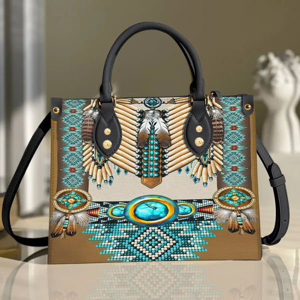Indians Navajo Aztec Tribal Native American Print Leather Tote Bag main image 1