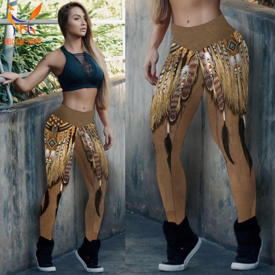 Brown Native Pattern Dream Catcher Leggings NBD