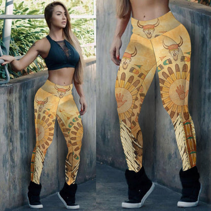 Yellow Buffalo Skull Dream Catcher Leggings NBD