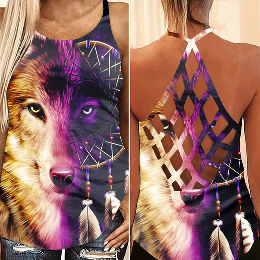 Native Wolf Purple Limited Criss Cross Tank Top NBD