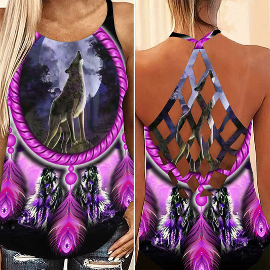 Native American Wolf Purple Limited Criss Cross Tank Top NBD