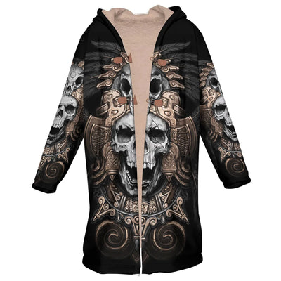 Skull & Black Feather Horn Button Long Fleece Windbreaker NBD