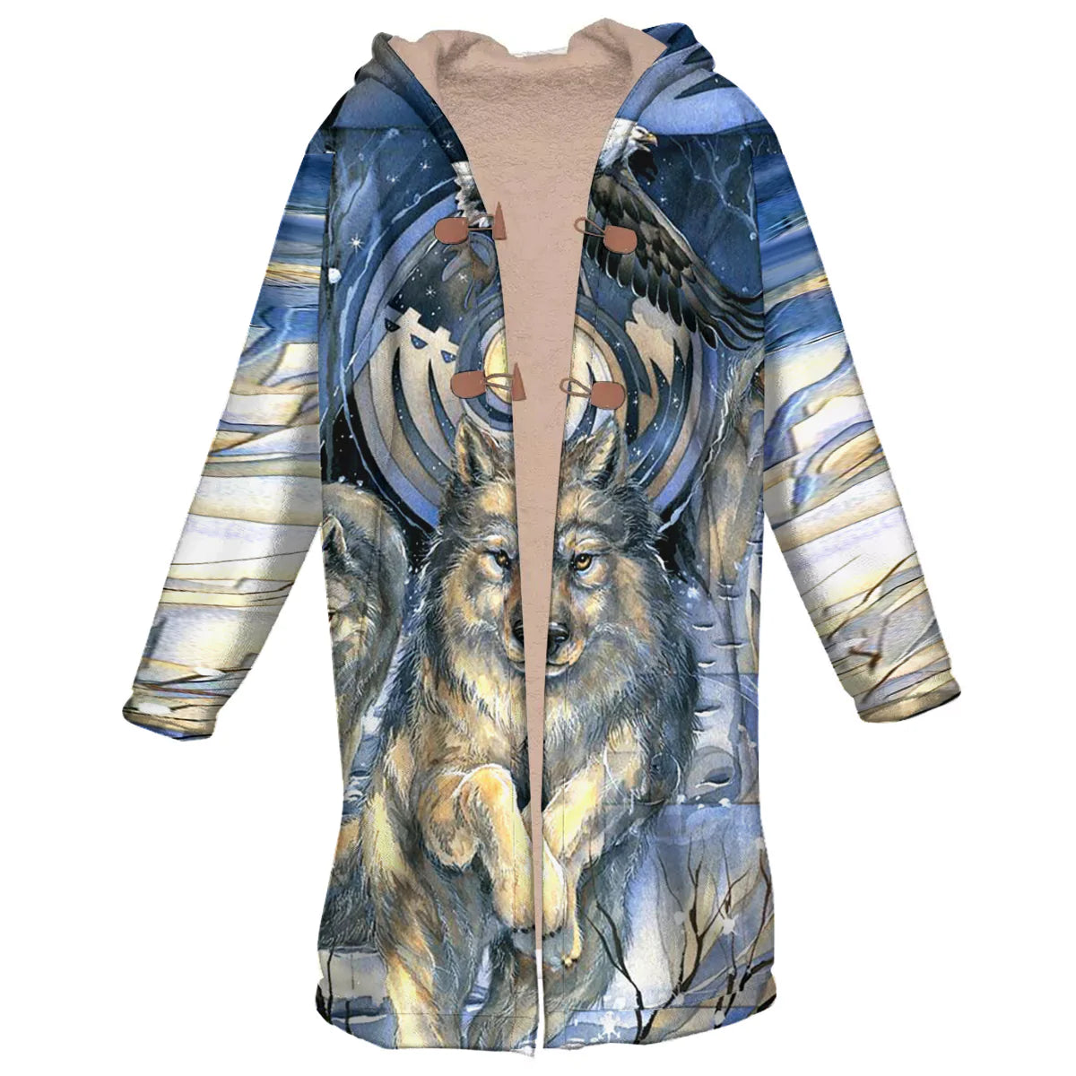 Wild Wolfs Spirit Horn Button Long Fleece Windbreaker NBD