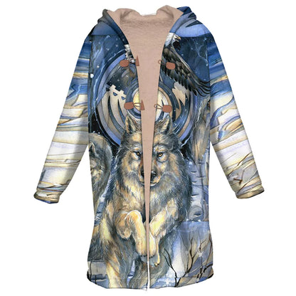 Wild Wolfs Spirit Horn Button Long Fleece Windbreaker NBD