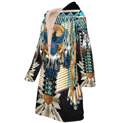 Peacock Pattern Horn Button Long Fleece Windbreaker NBD