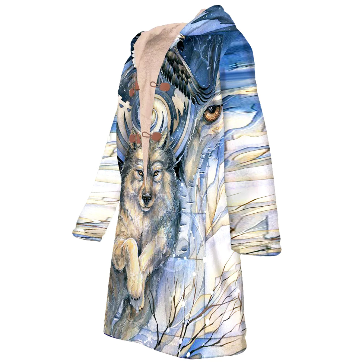 Wild Wolfs Spirit Horn Button Long Fleece Windbreaker NBD