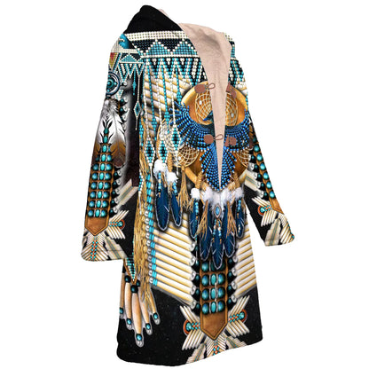 Peacock Pattern Horn Button Long Fleece Windbreaker NBD