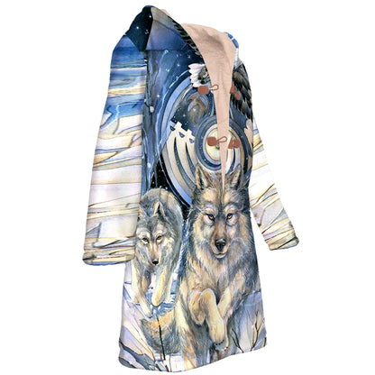 Wild Wolfs Spirit Horn Button Long Fleece Windbreaker NBD