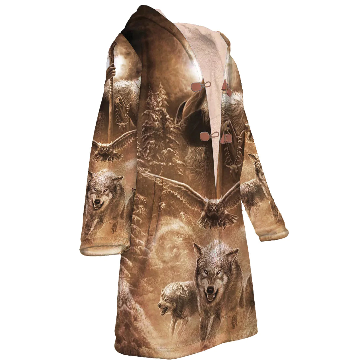 Wild Wolf & Eagle Horn Button Long Fleece Windbreaker NBD