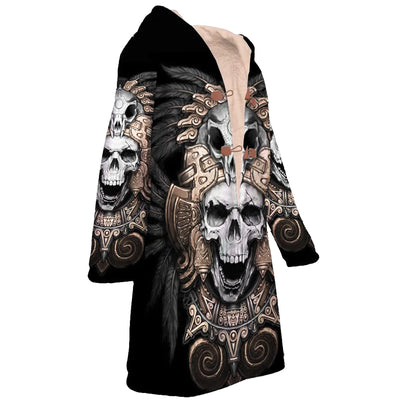 Skull & Black Feather Horn Button Long Fleece Windbreaker NBD