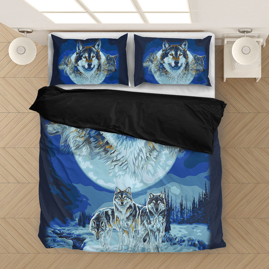 Blue Native Wolf Bedding Set