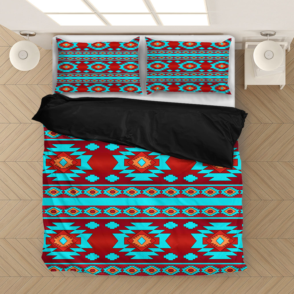 Red & Turquoise Native Pattern Bedding Set