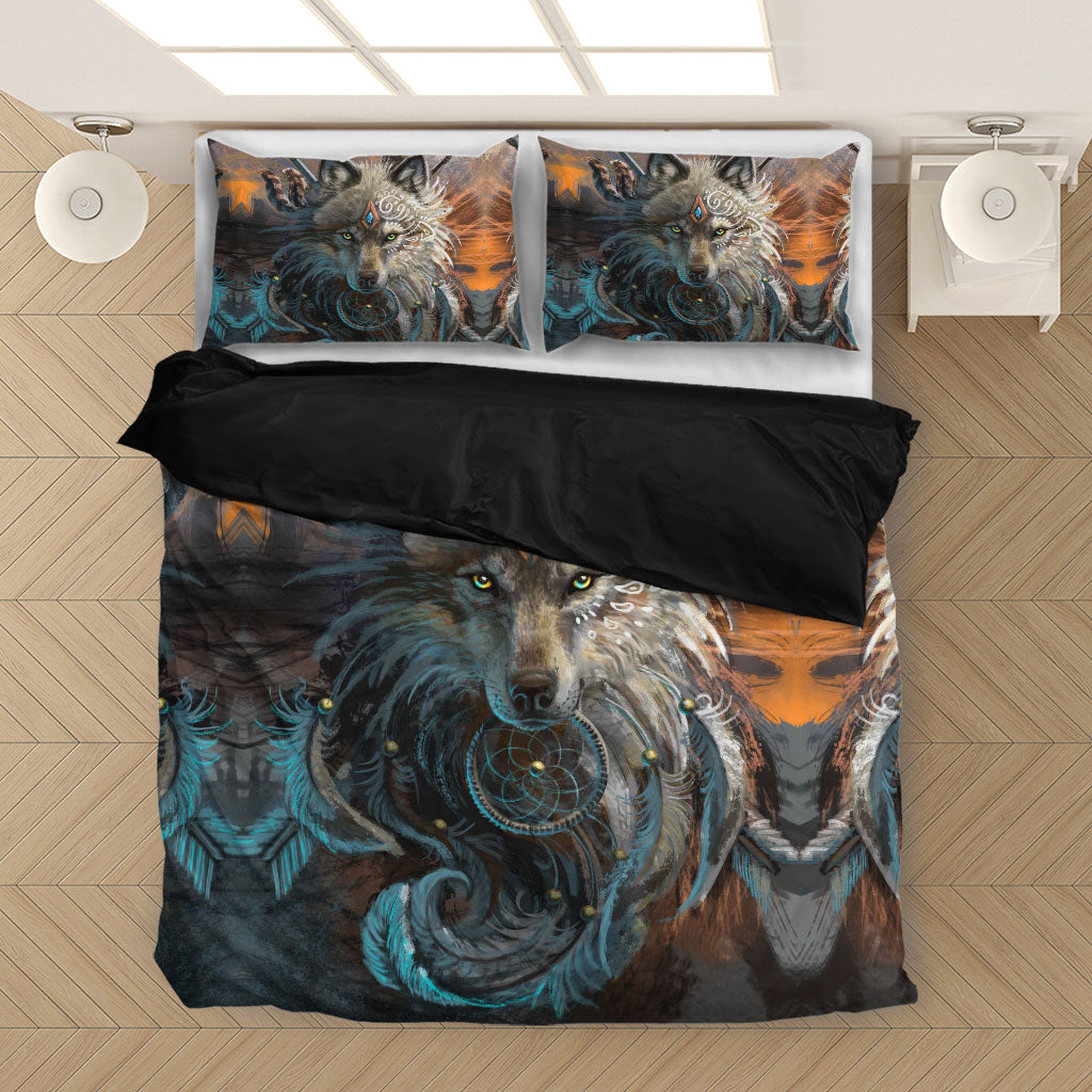Native Wolf Face Bedding Set