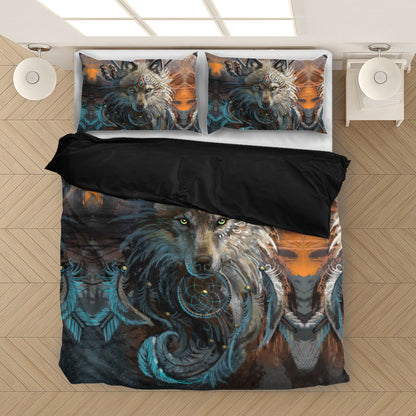 Native Wolf Face Bedding Set