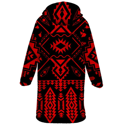 Native American Red Pattern Horn Button Long Fleece Windbreaker NBD